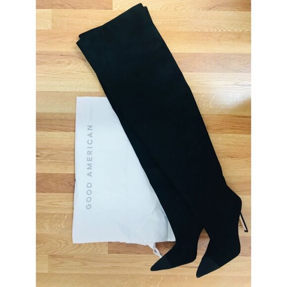 GOOD AMERICAN Black Stiletto Thigh High Slouch Boots Over The Knee Size 6 New - Picture 11 of 16